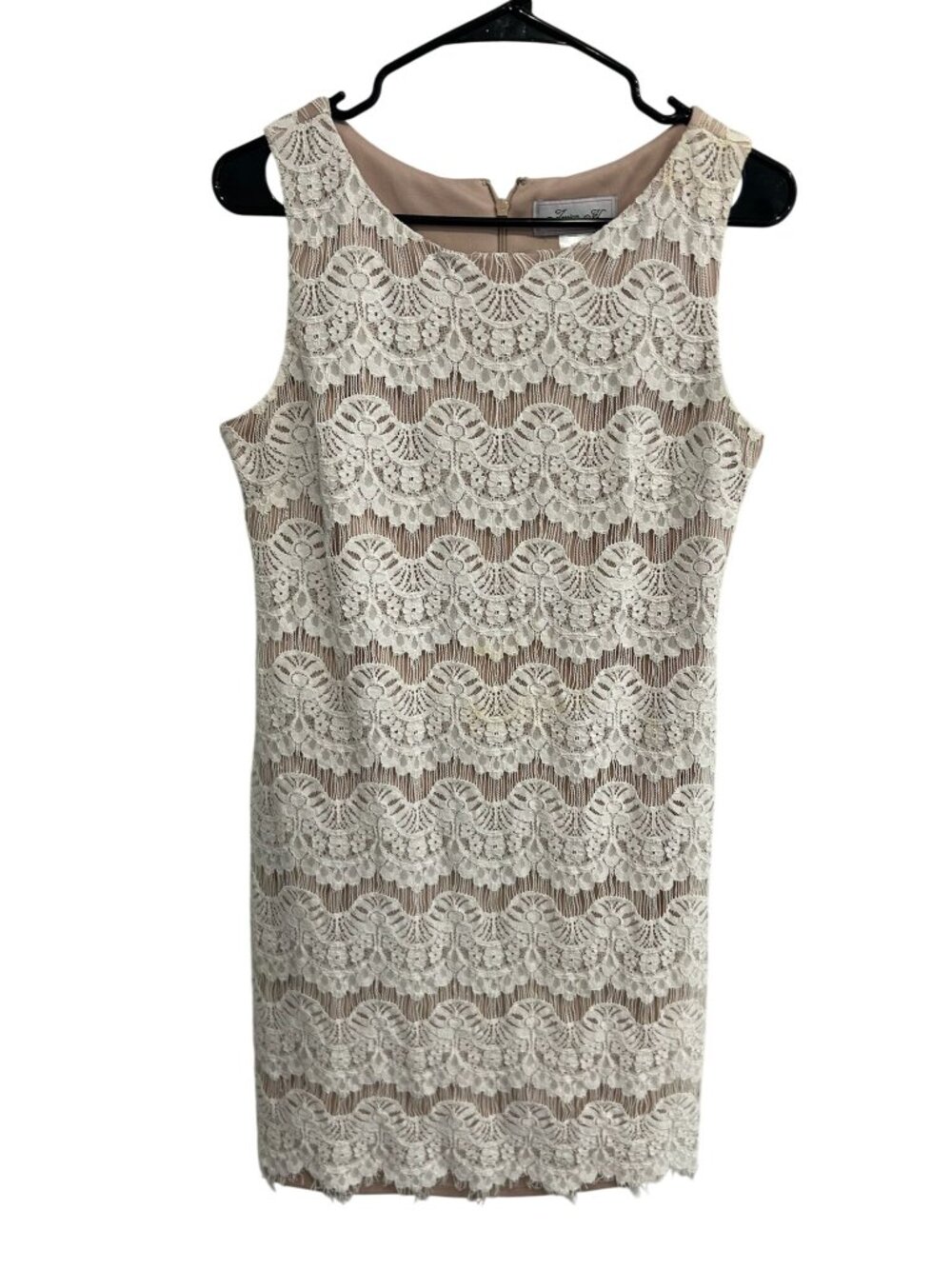Jessica H 8 Beige Lace Sleeveless Shift Dress Back Zip Cocktail Romanticcore